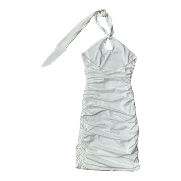 Princess Polly White Halter Neck Ruched Bodycon Mini Dress Size 0 NWT - Picture 6 of 7
